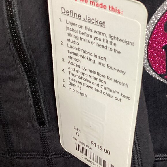 LuLuLemon Black Define Jacket NWT Customized Katie 6 - Picture 4 of 11